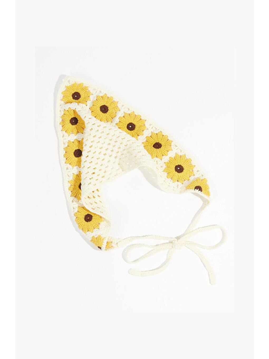 Sarı Floral Örgü Üçgen Bandana-6