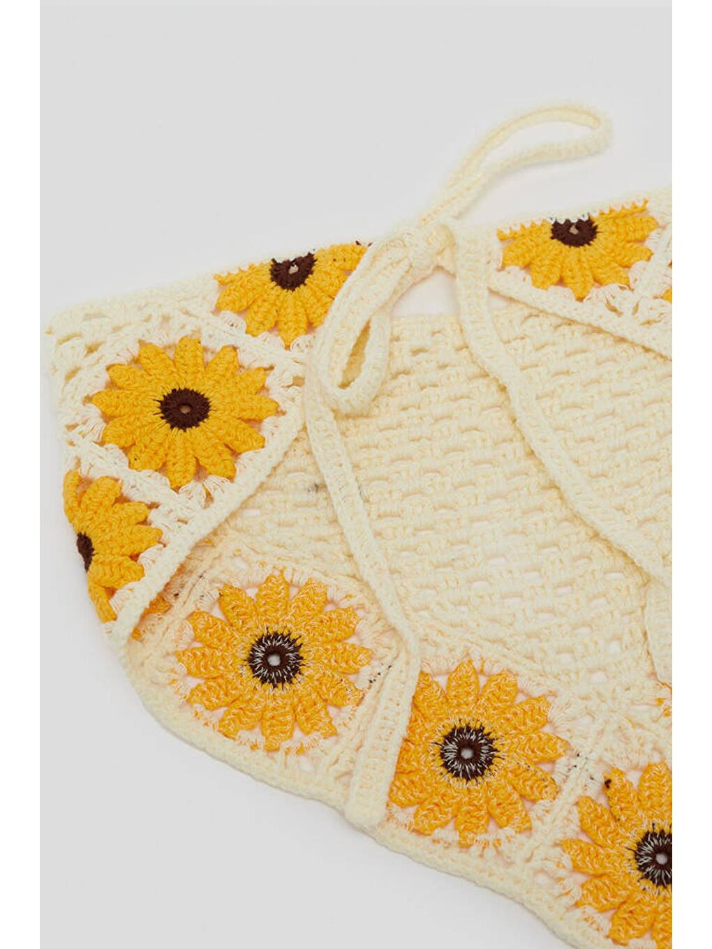 Sarı Floral Örgü Üçgen Bandana-8
