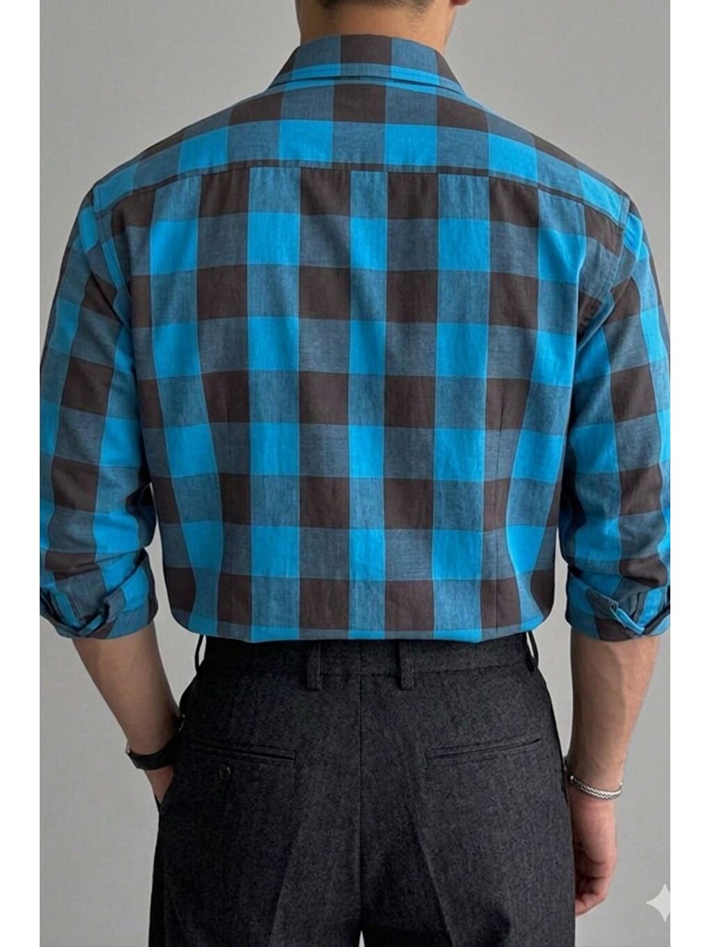 Turkuaz Erkek Ekose Gömlek Slim Fit Pamuklu Uzun Kollu Günlük Gömlek-1