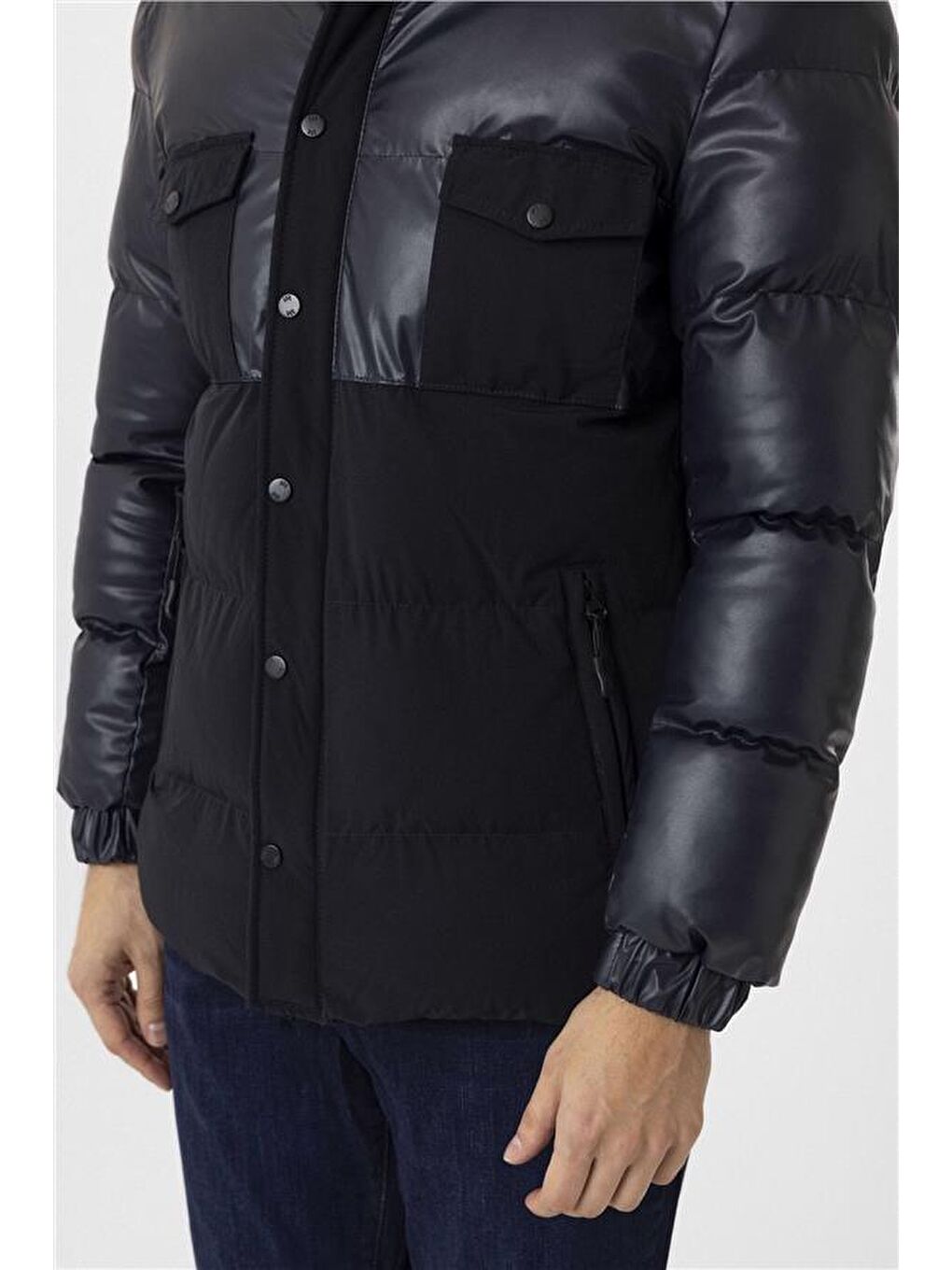 Lacivert Slim Kapitone Dik Yaka Mont-4