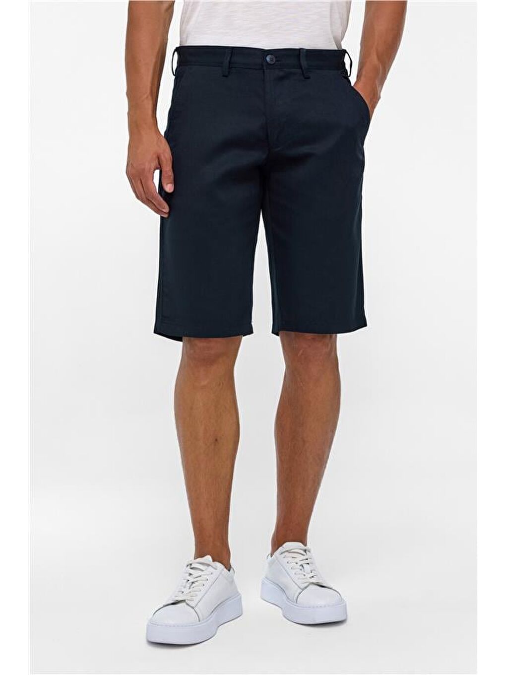 Lacivert Regular Düz Bermuda Şort-1