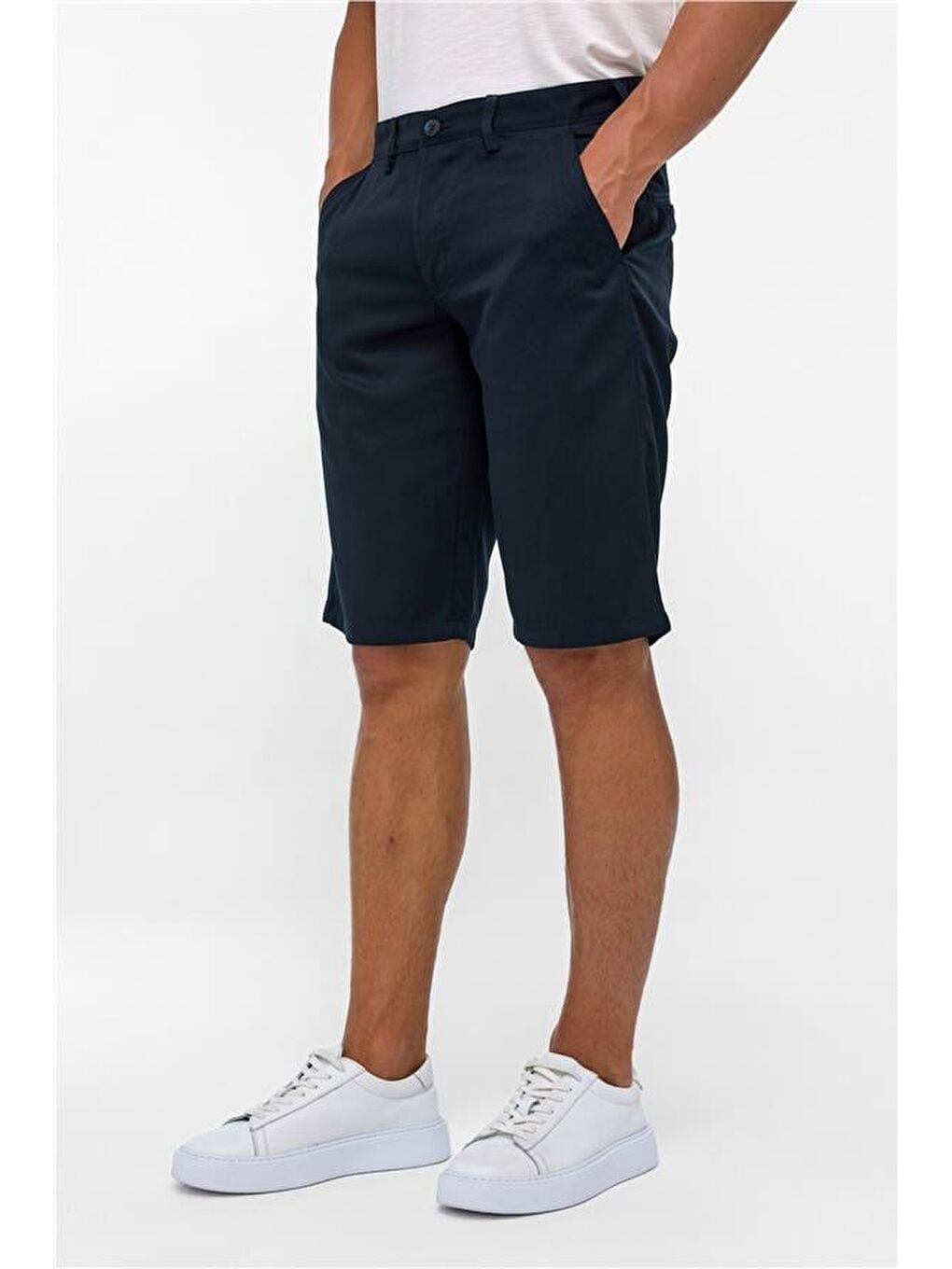 Lacivert Regular Düz Bermuda Şort-2