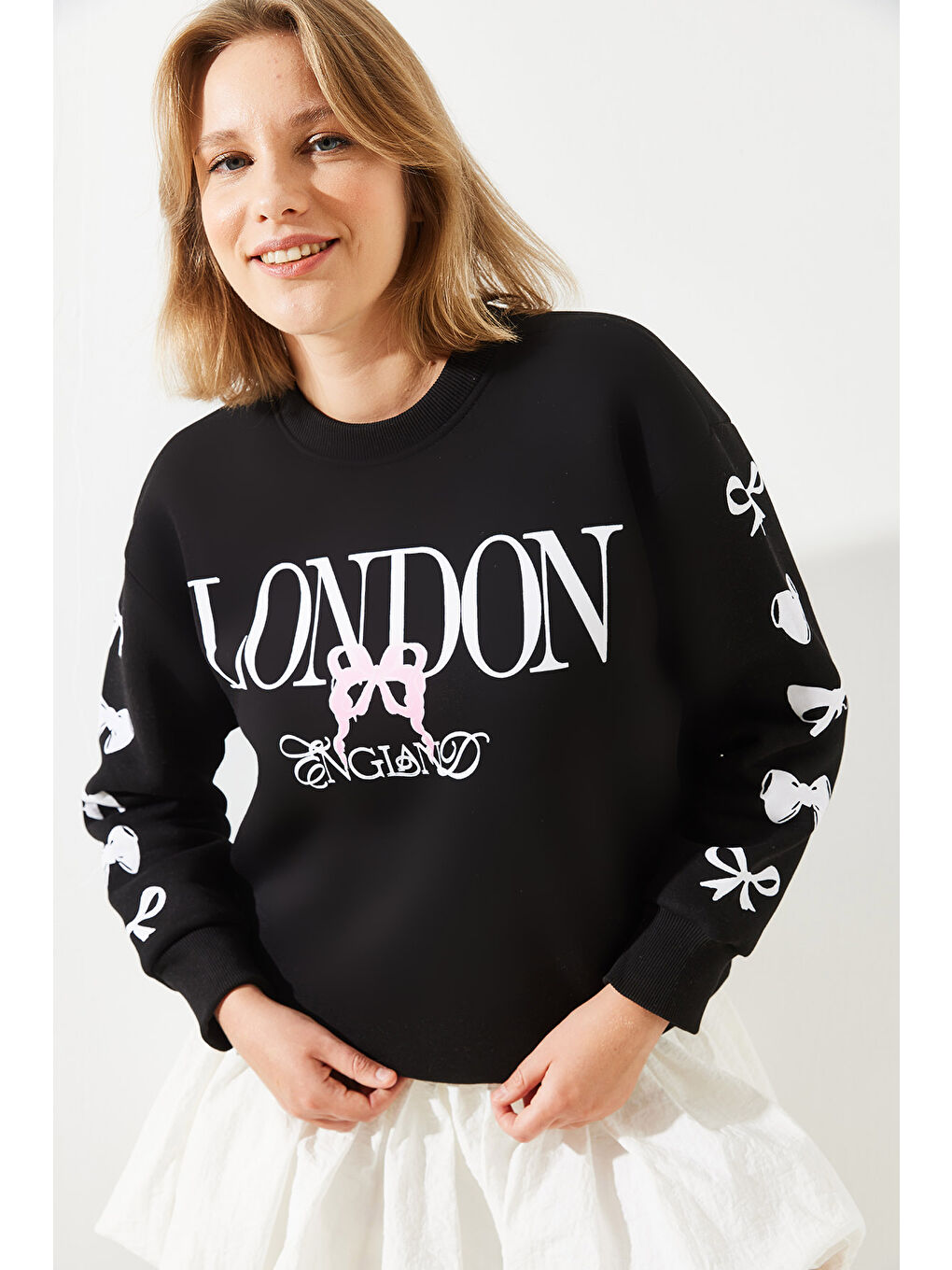 SHADE Siyah Kadın Üç İplik Şardonlu London Life Grafik Baskılı Sweatshirt