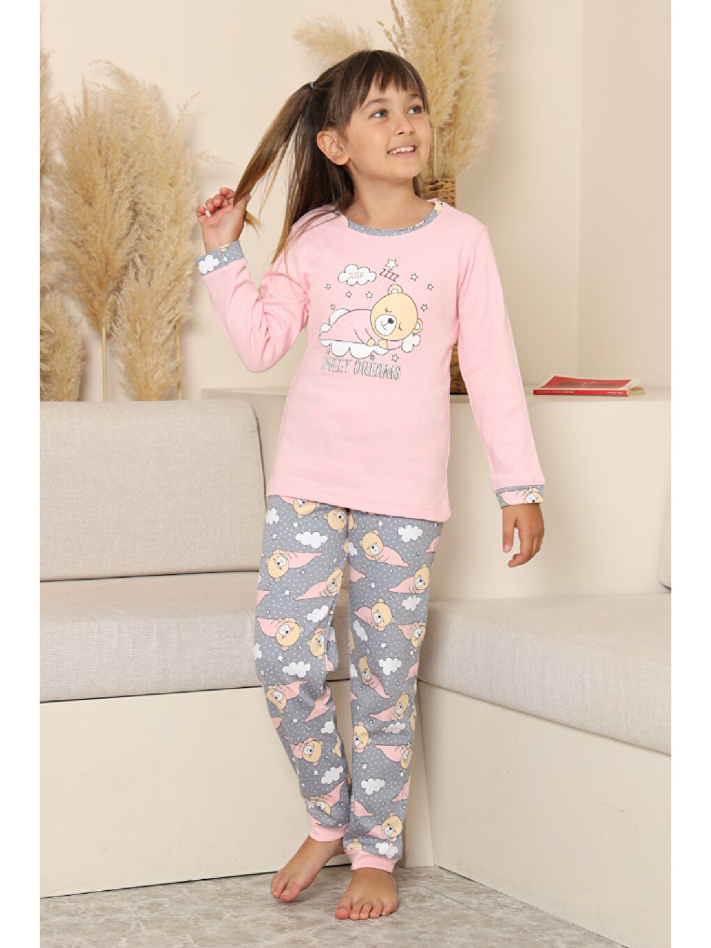 Pembe Kız Çocuk %100 Pamuk İnterlok Kumaş Pijama Takımı 11-15 Yaş 12448
