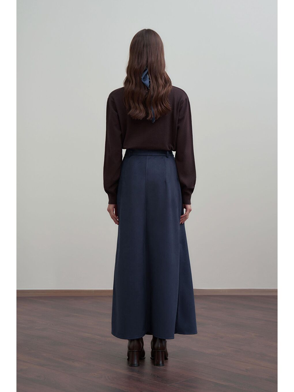 İndigo-Pili Detaylı Scuba Süet Etek-2