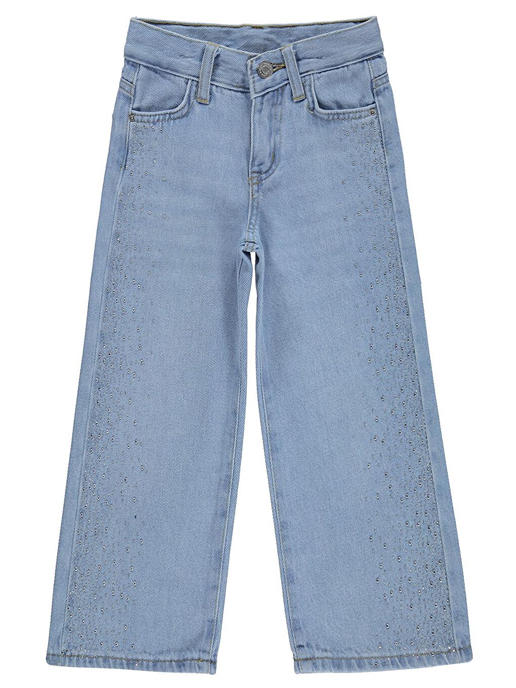 Girls Taşlı Bol Paça 6-9 Yaş Pantolon Jean - Mavi