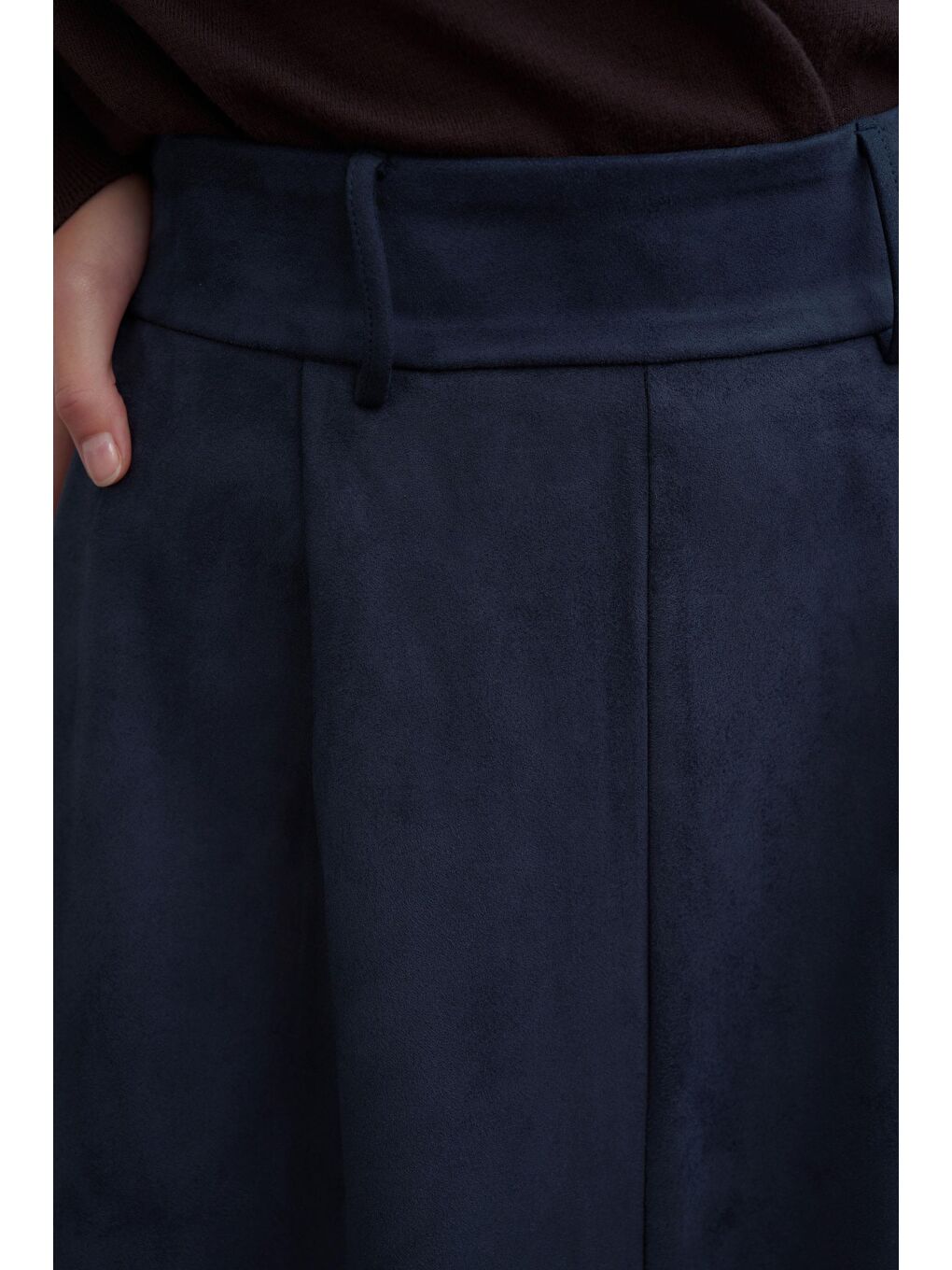 İndigo-Pili Detaylı Scuba Süet Etek-3