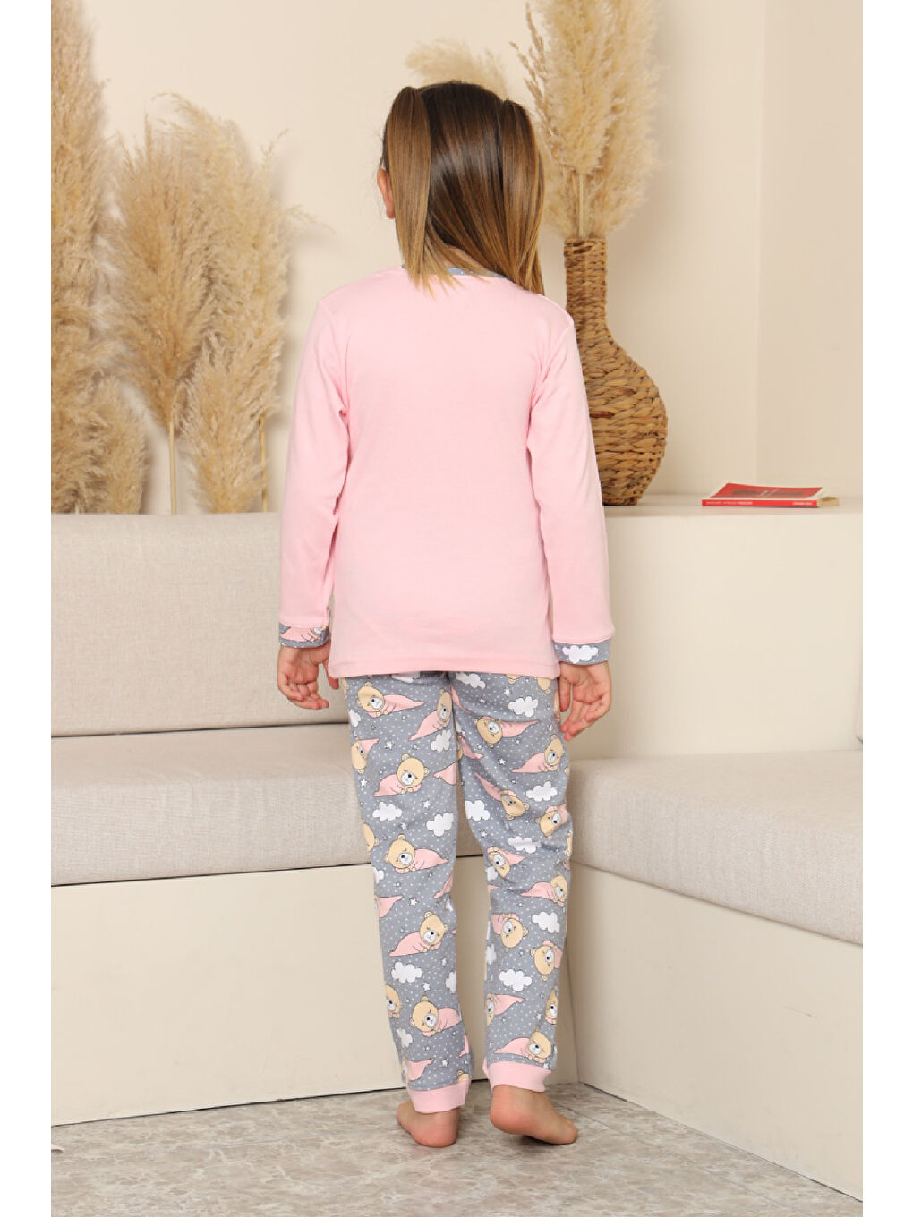 Pembe Kız Çocuk %100 Pamuk İnterlok Kumaş Pijama Takımı 11-15 Yaş 12448-4