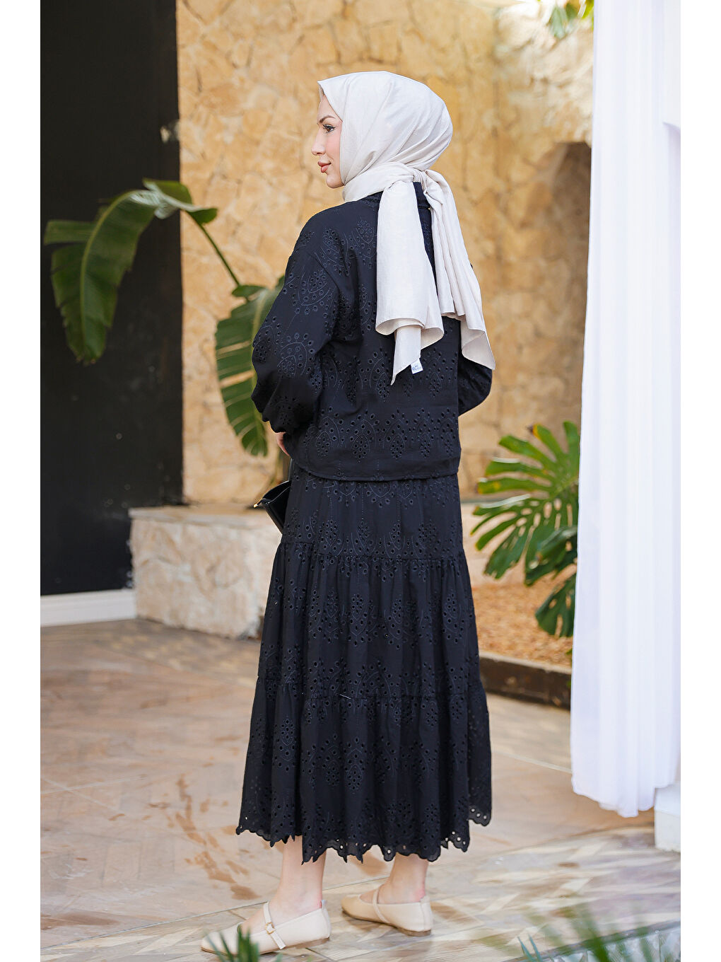 Kadın Brode Detaylı Taş İşlemeli İkili Takım  Siyah-3