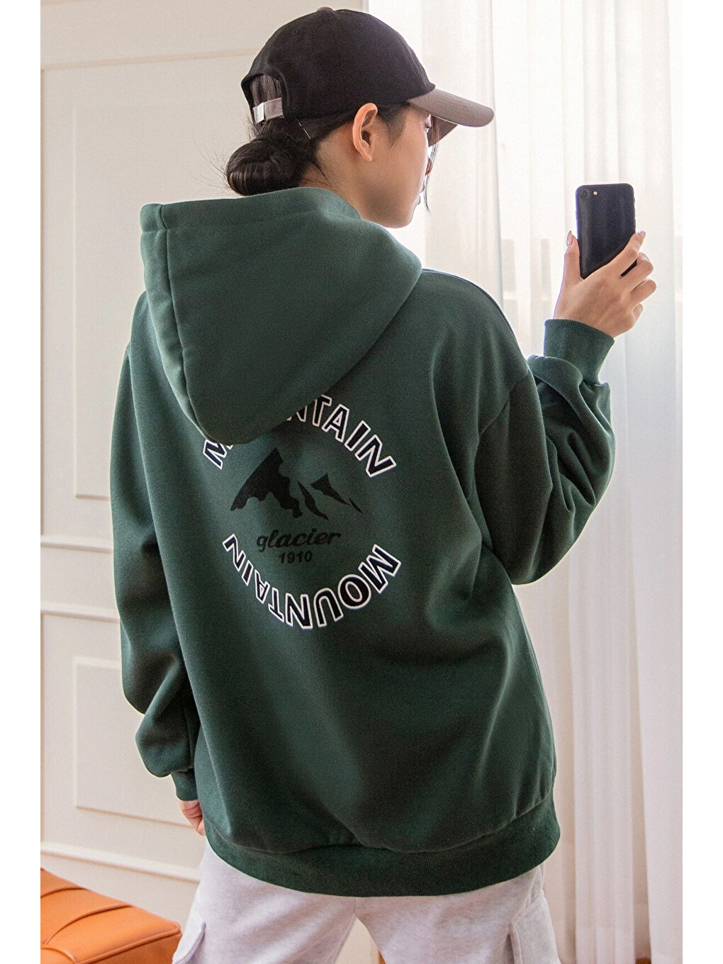 uyguntarz Yeşil Unisex MONTAIN Baskılı Oversize Sweatshirt