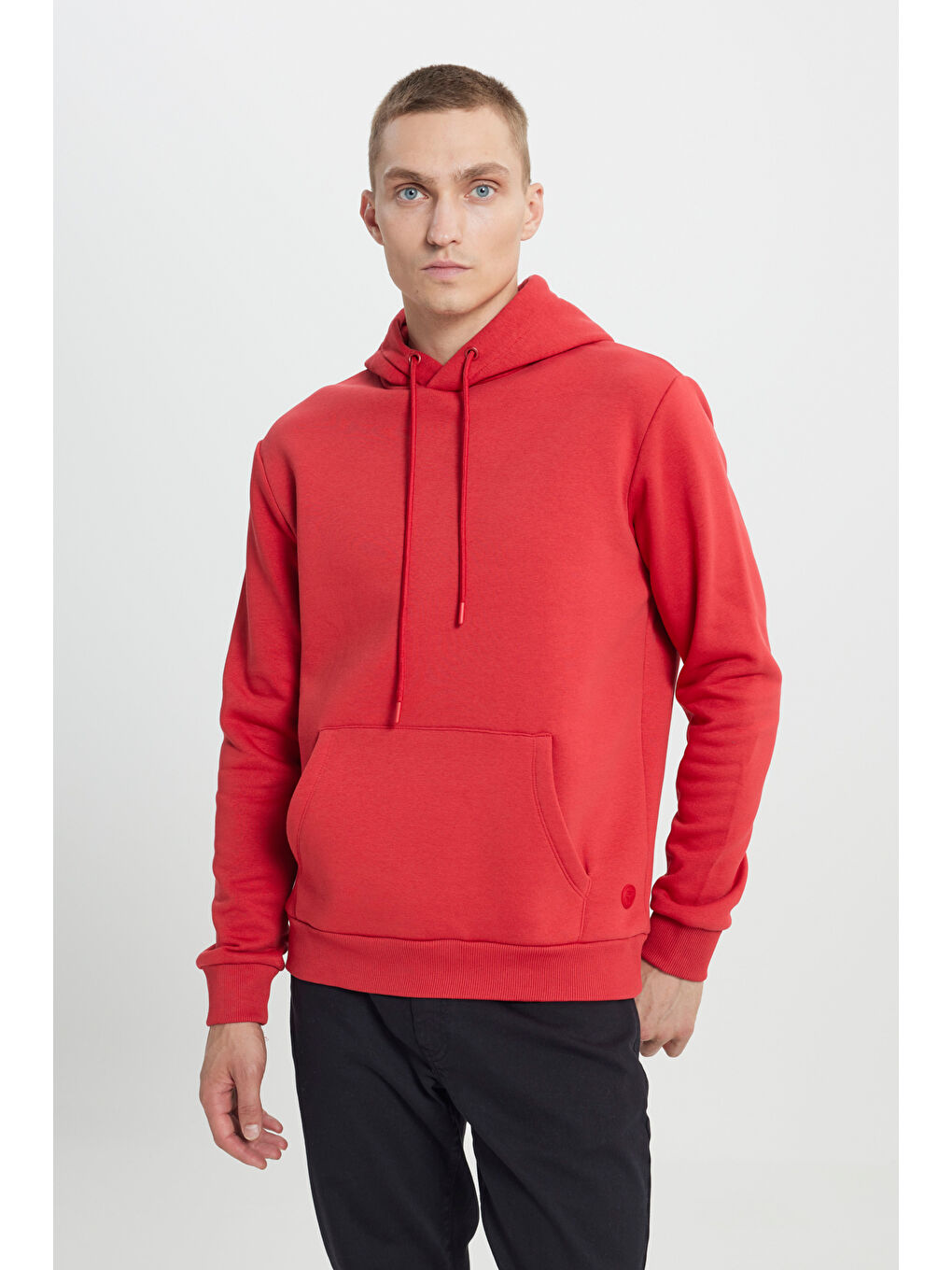 Erkek Kırmızı Standart Fit Pamuklu Kapüşonlu Sweatshirt-2