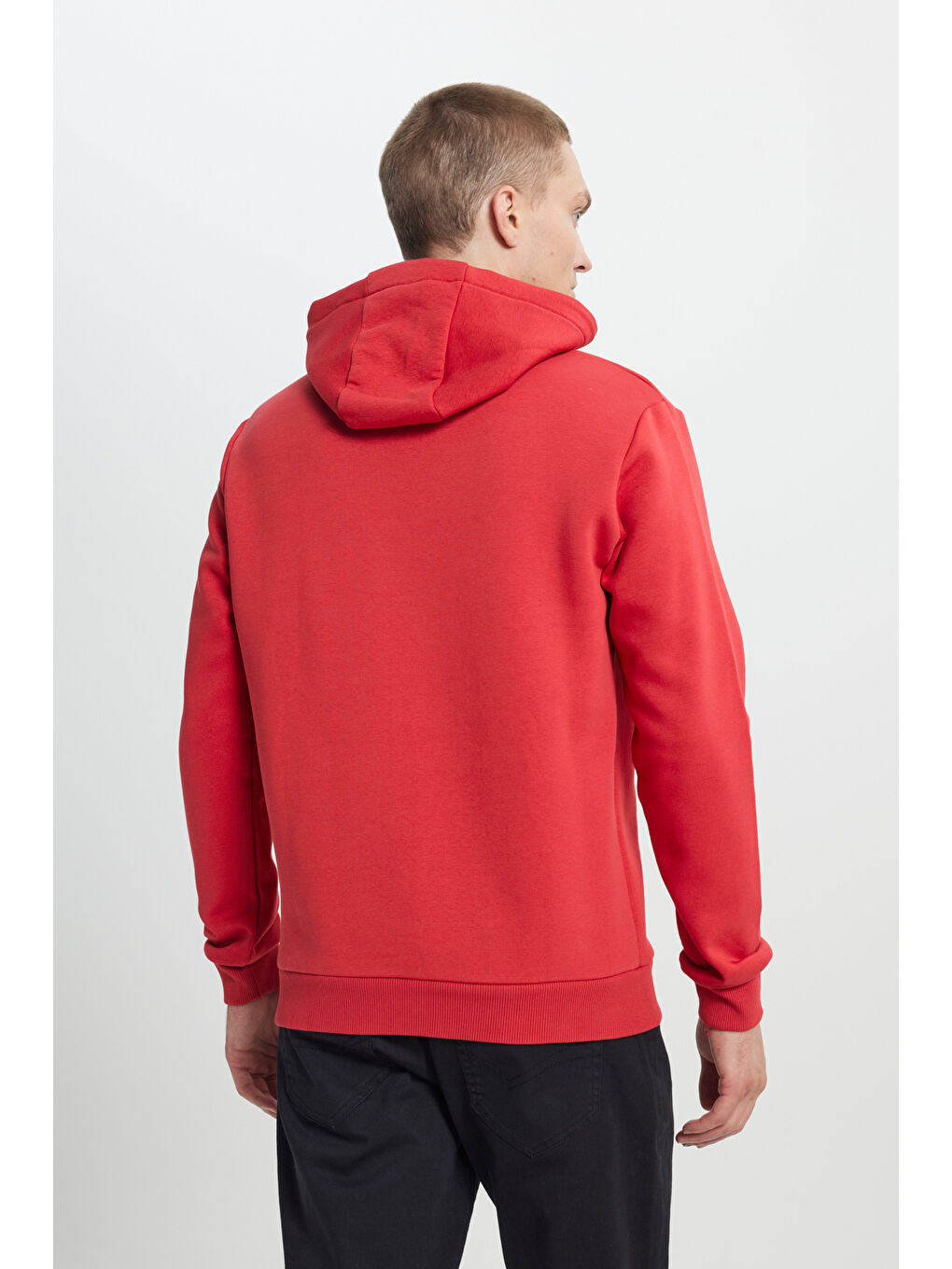 Erkek Kırmızı Standart Fit Pamuklu Kapüşonlu Sweatshirt-5