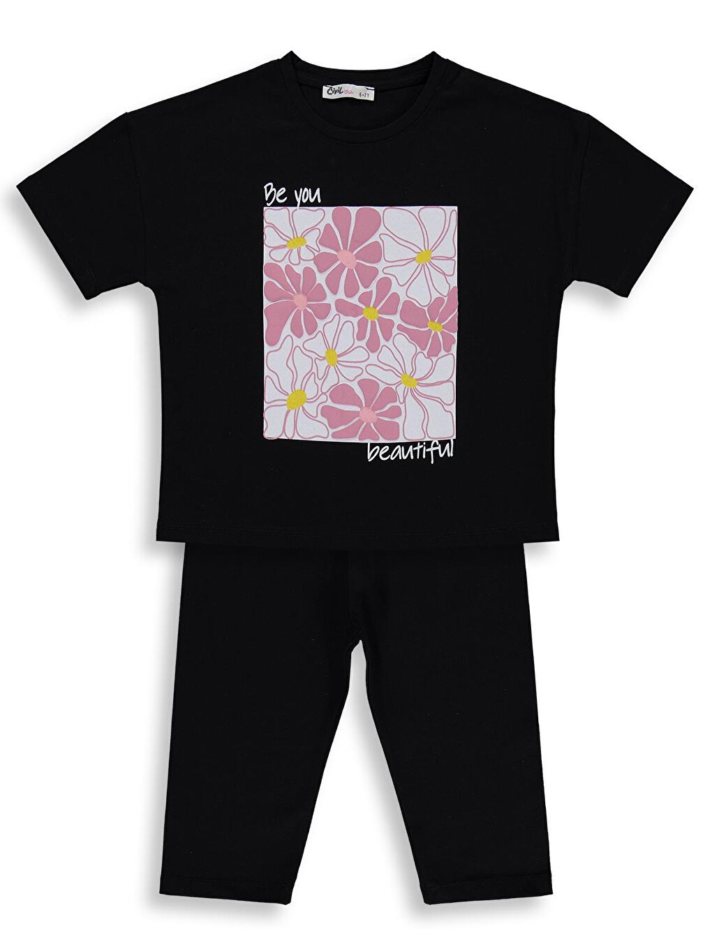 Girls Renkli Çiçek Baskılı 2-5 Yaş Takım - Siyah