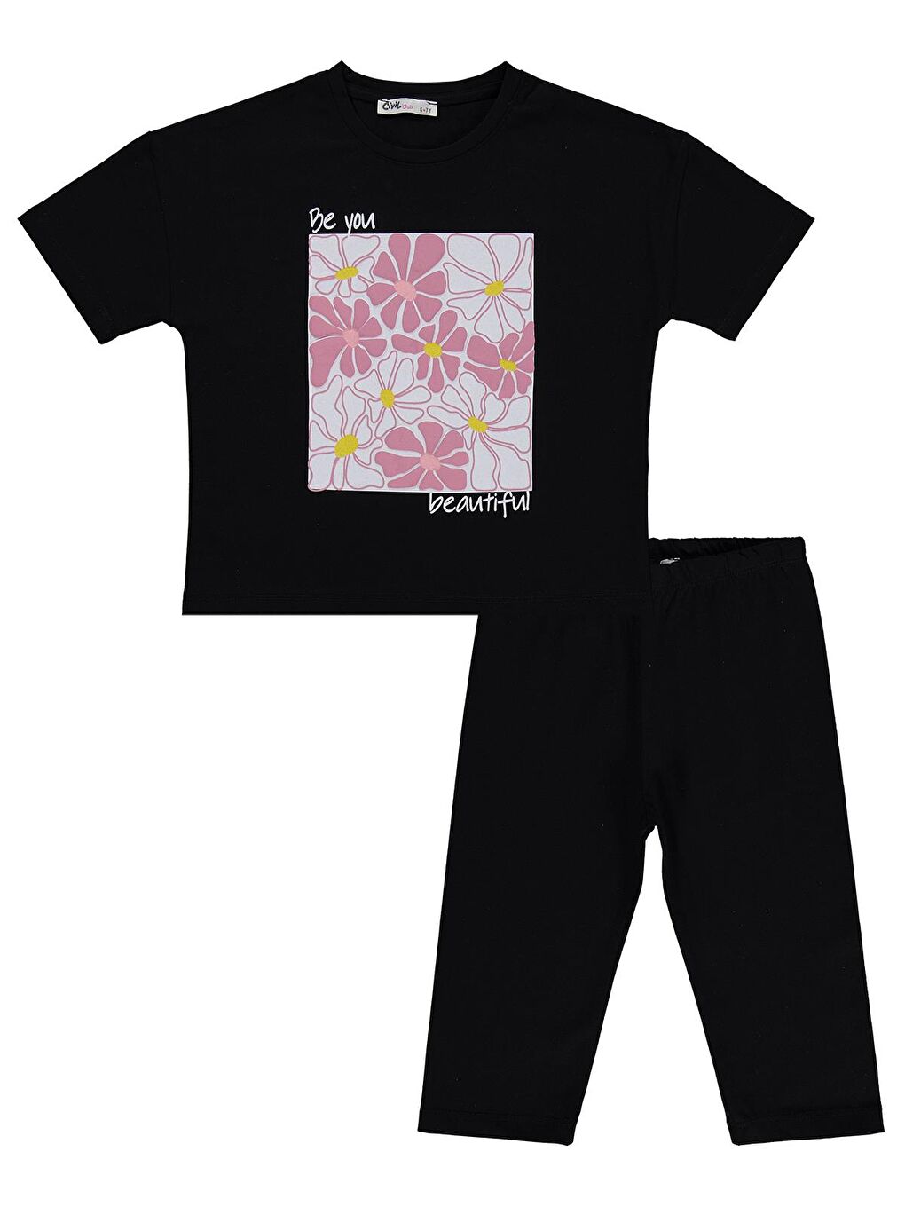 Girls Renkli Çiçek Baskılı 2-5 Yaş Takım - Siyah-1
