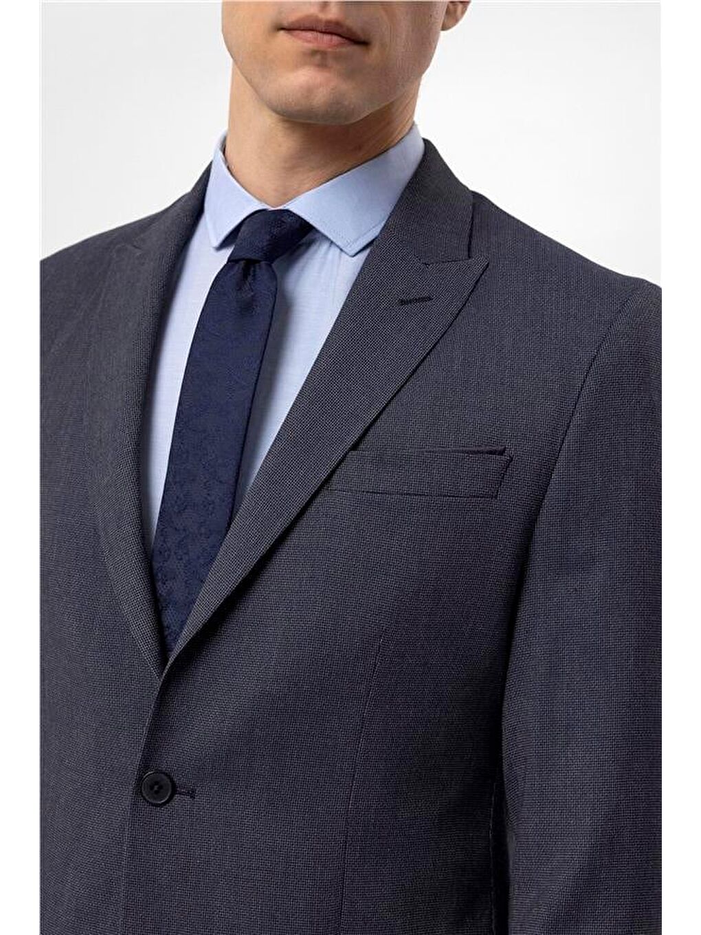 Lacivert Slim Armürlü Sivri Yaka 6 Drop Takım Elbise-2