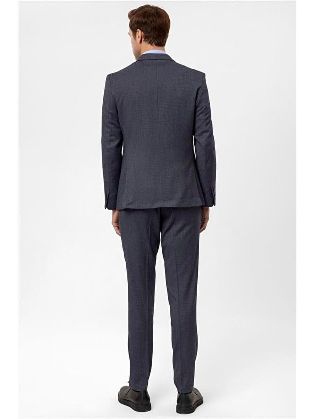 Lacivert Slim Armürlü Sivri Yaka 6 Drop Takım Elbise-6