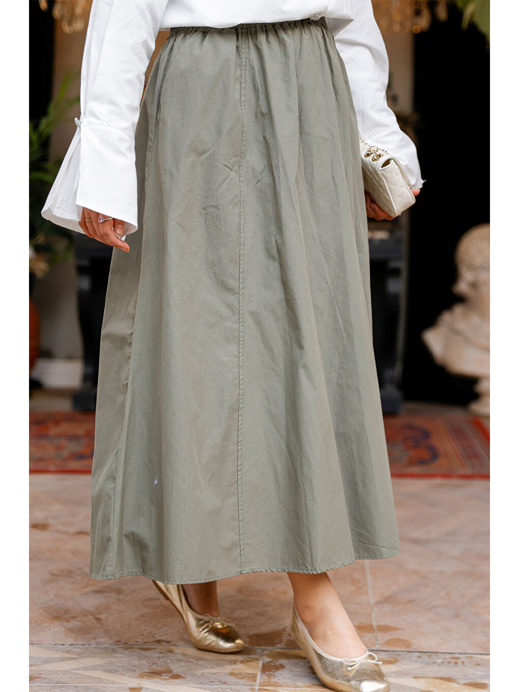 Kadın Bel Lastikli etek  Yeşil-1