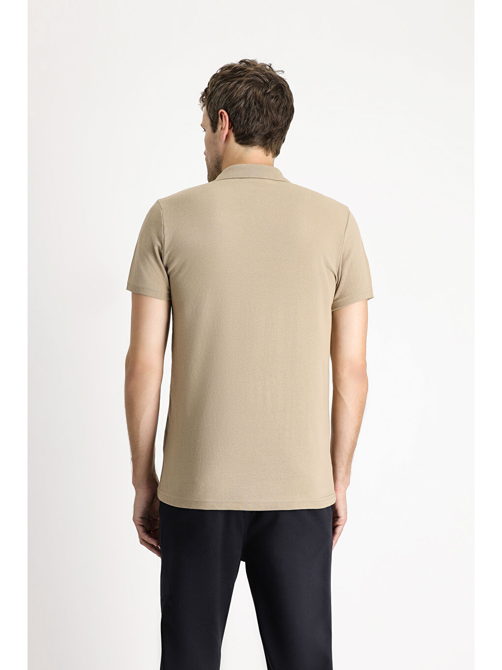 Bej Polo Yaka Regular Fit Nakışlı Pamuklu Büyük Beden Tişört-4