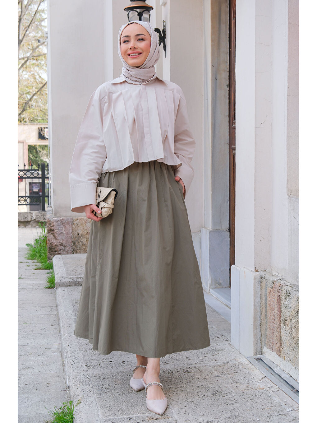 Kadın Bel Lastikli etek  Yeşil-3