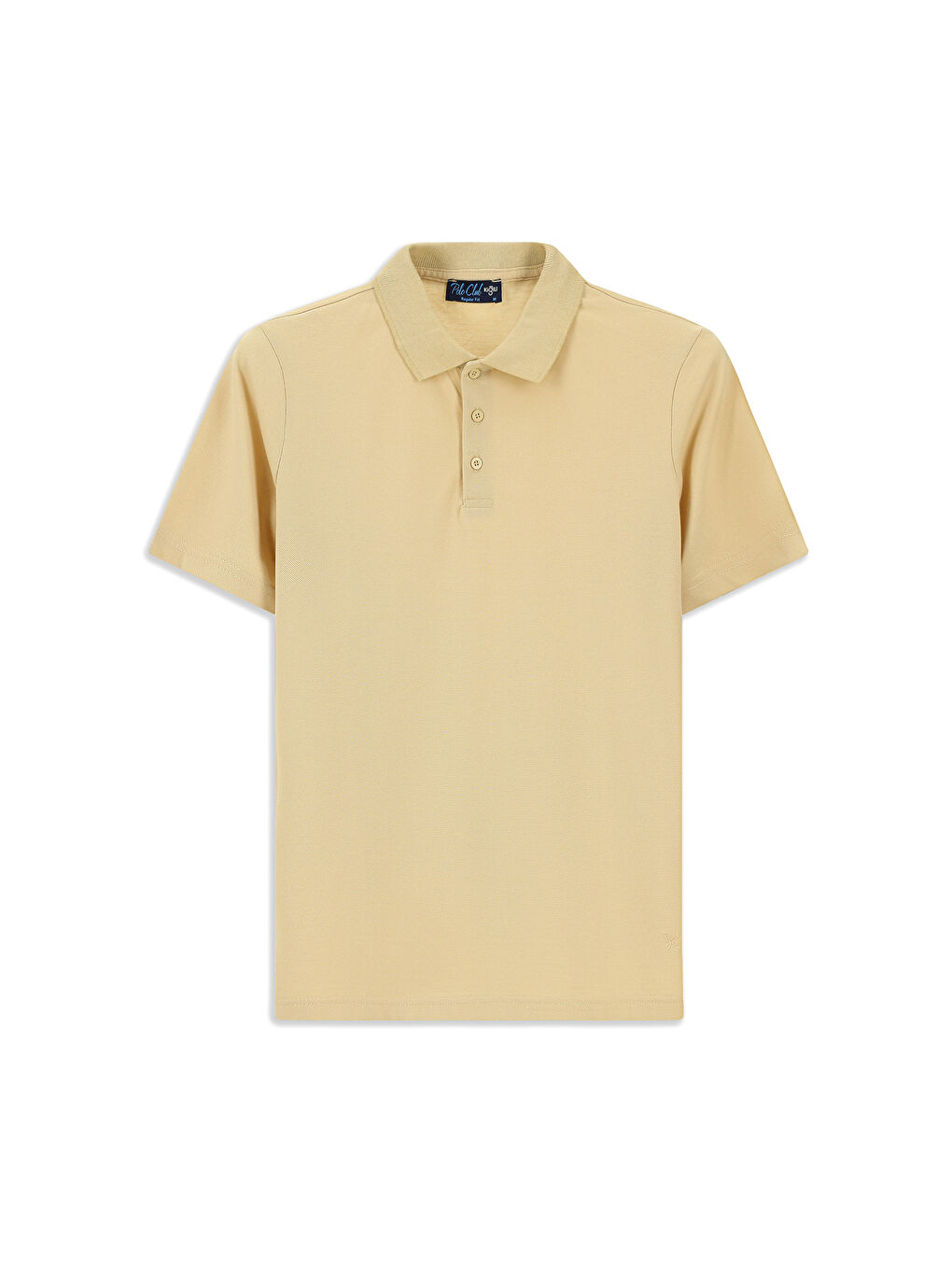 Bej Polo Yaka Regular Fit Nakışlı Pamuklu Büyük Beden Tişört-5