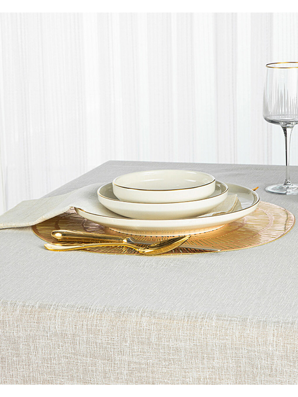 Luxe Keten Look Masa Örtüsü 150x200 cm Bej-1