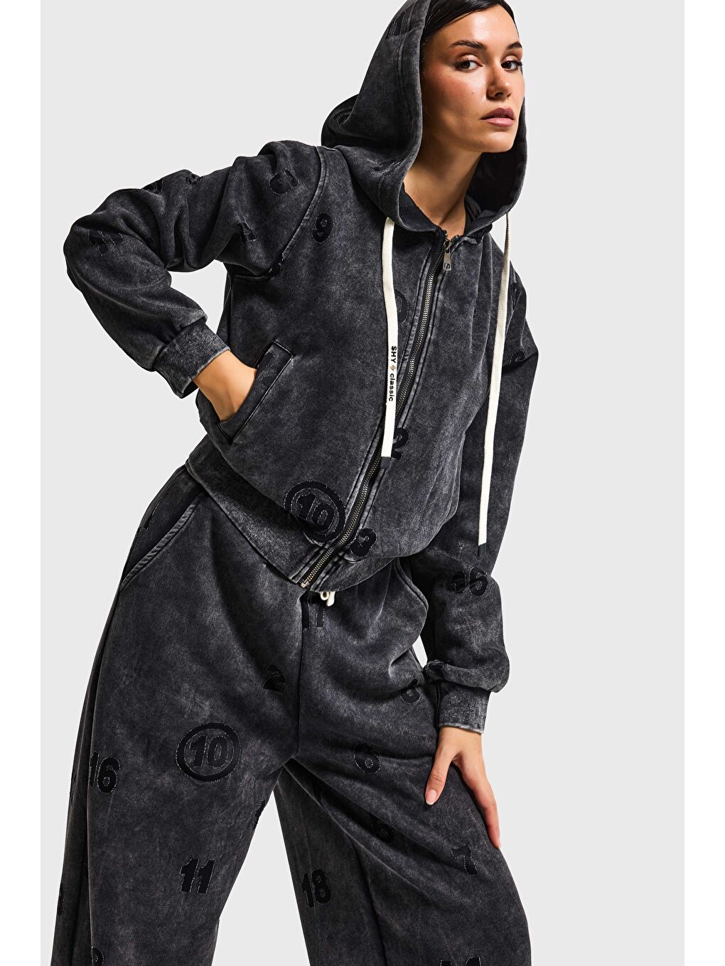 Kadın Antrasit Özel Yıkamalı Alt Üst 2'li Kombin Tasarım Takım-1