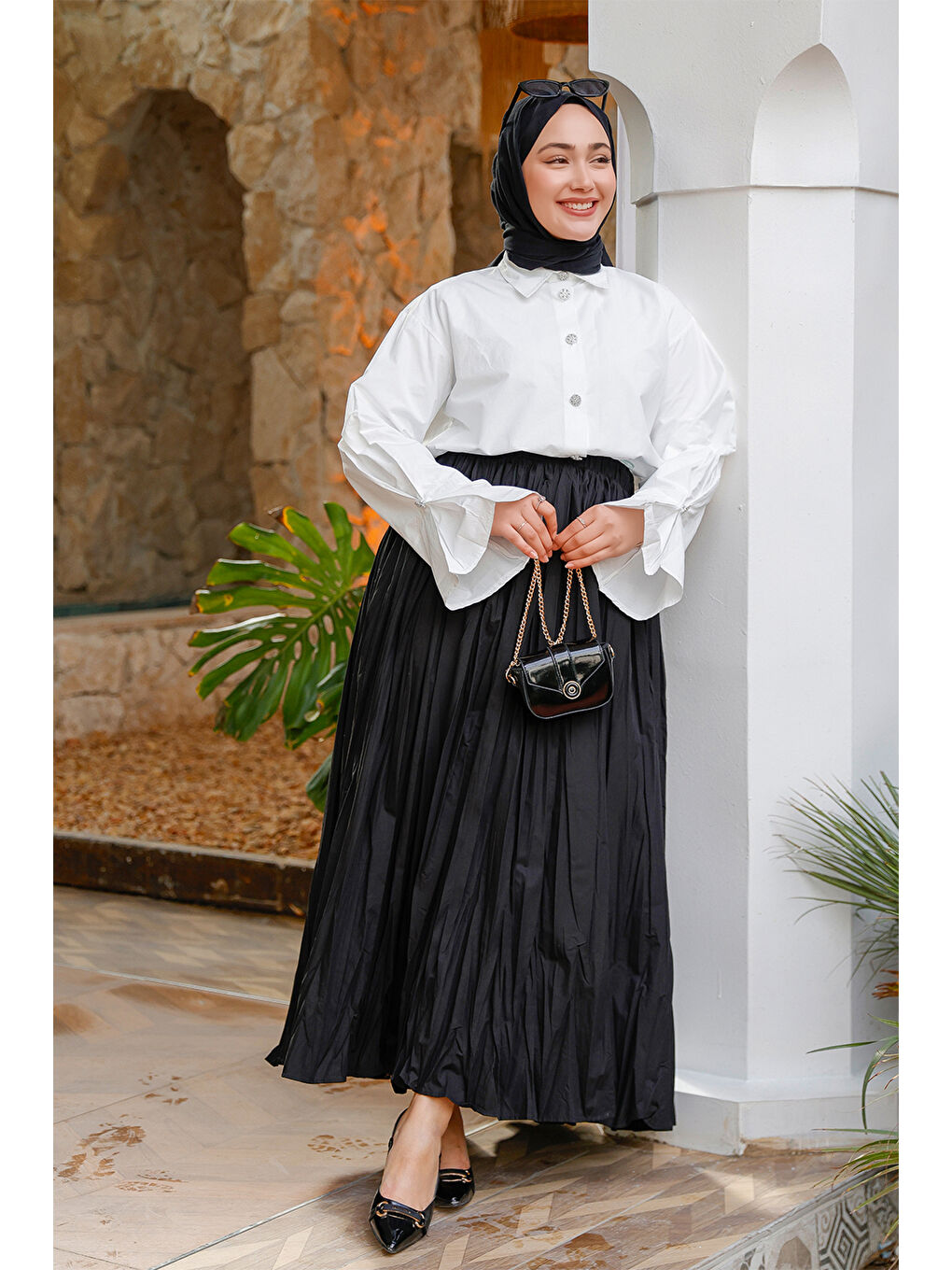 Locco Moda Kadın Beli Lastikli Kraş Etek Siyah