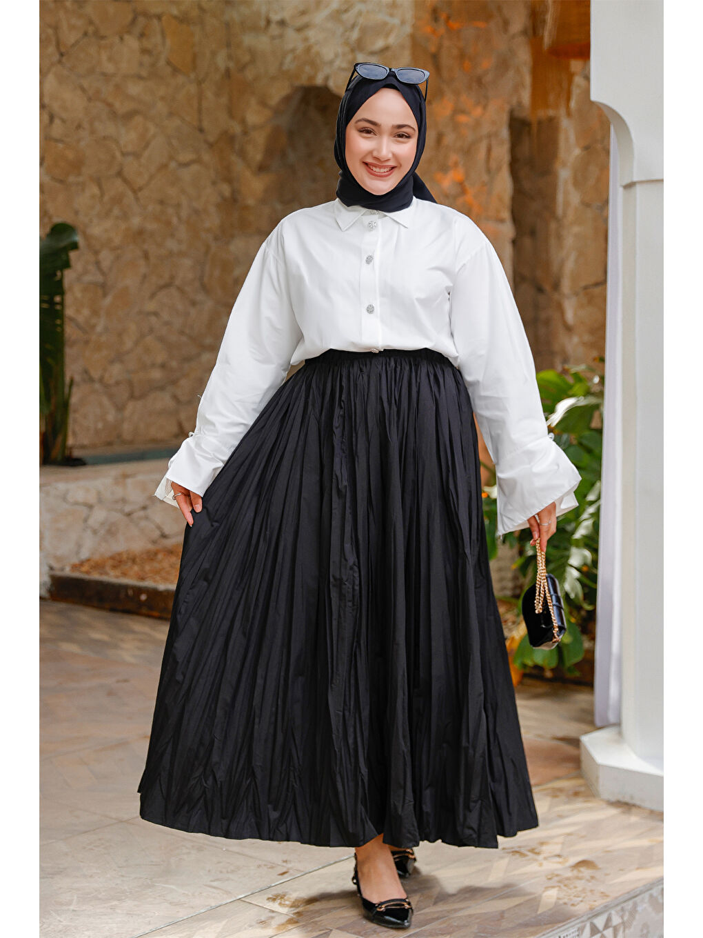 Locco Moda Kadın Beli Lastikli Kraş Etek Siyah - 1