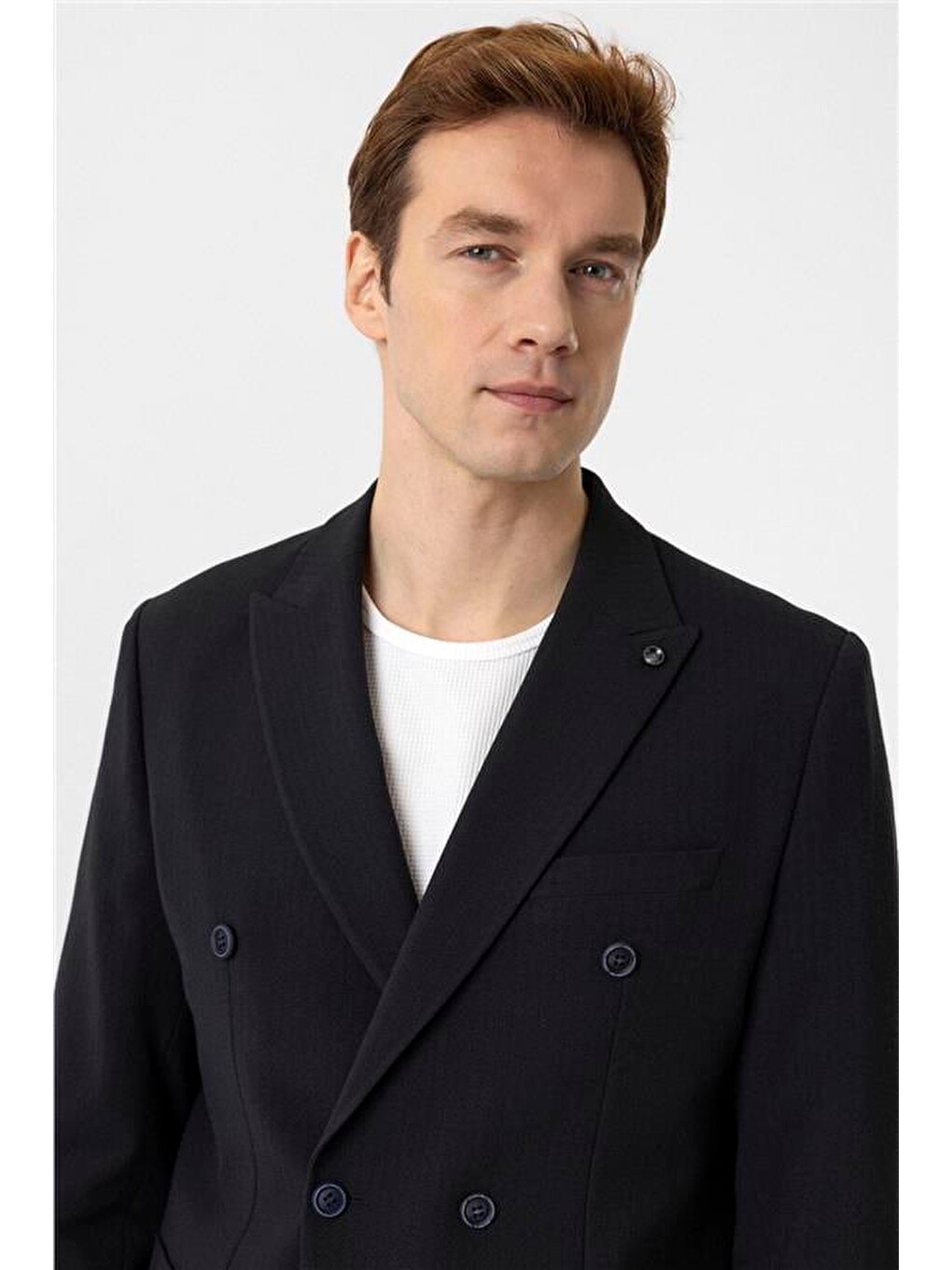 Lacivert Slim Düz Kruvaze Yaka 6 Drop Takım Elbise-4