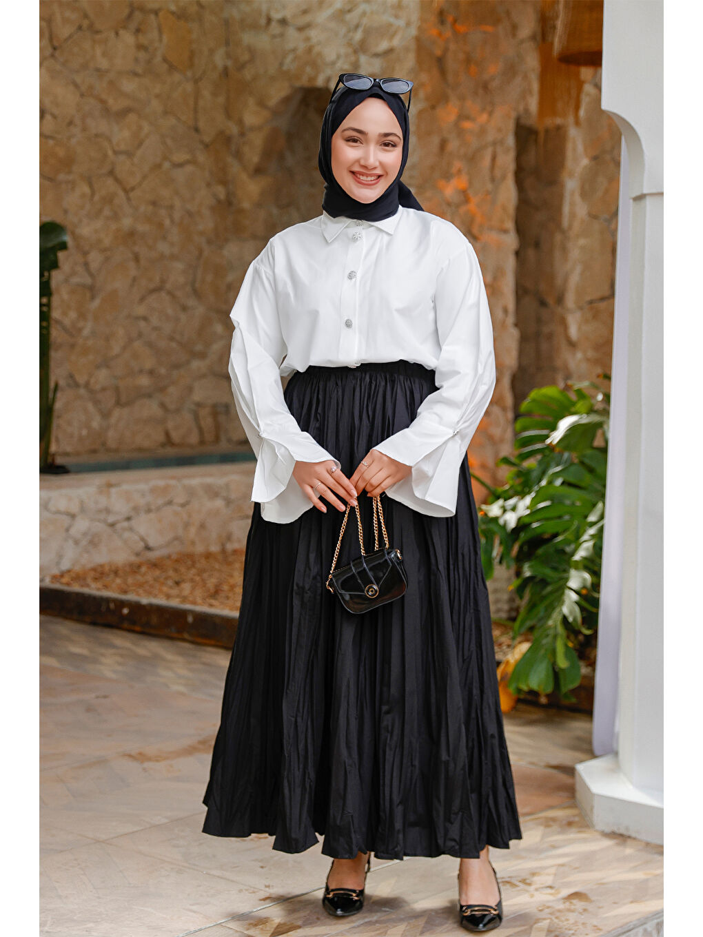 Locco Moda Kadın Beli Lastikli Kraş Etek Siyah - 2