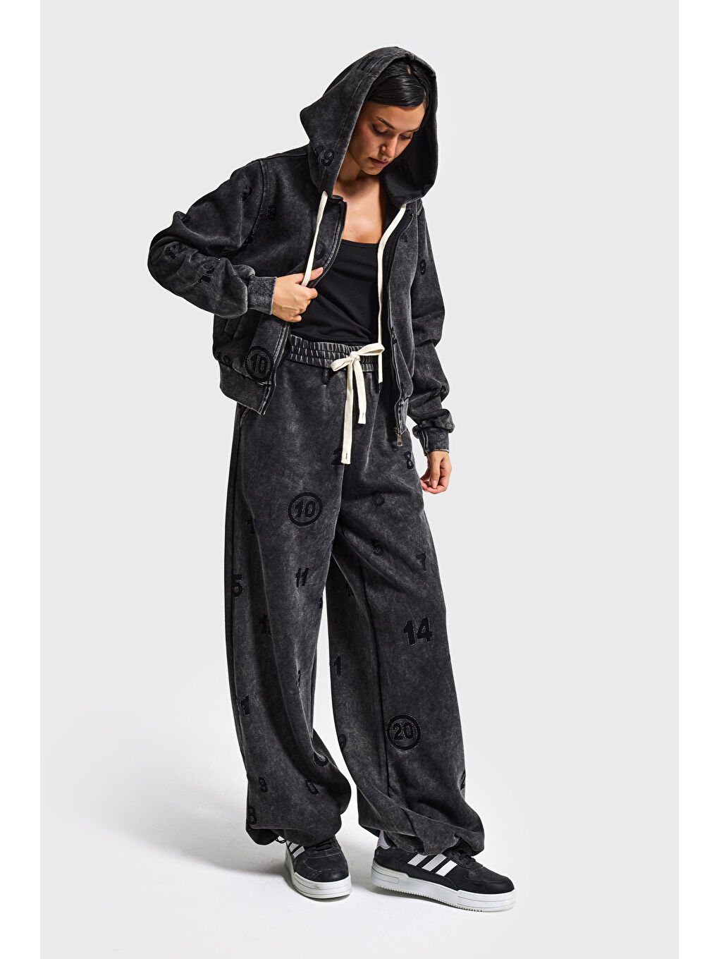 Kadın Antrasit Özel Yıkamalı Alt Üst 2'li Kombin Tasarım Takım-3