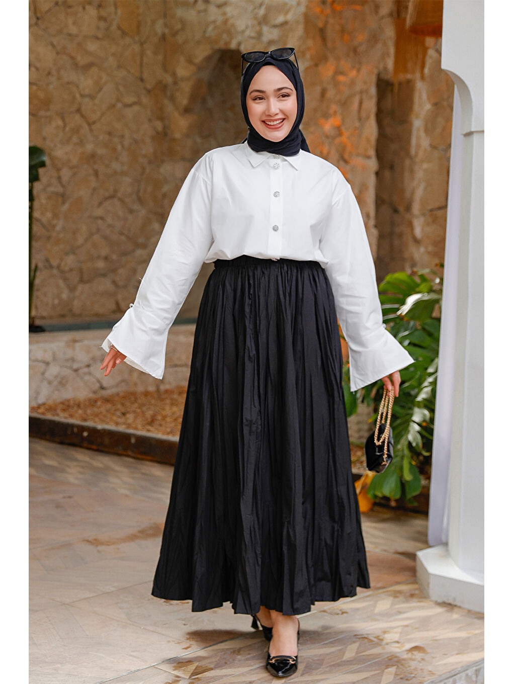 Locco Moda Kadın Beli Lastikli Kraş Etek Siyah - 3