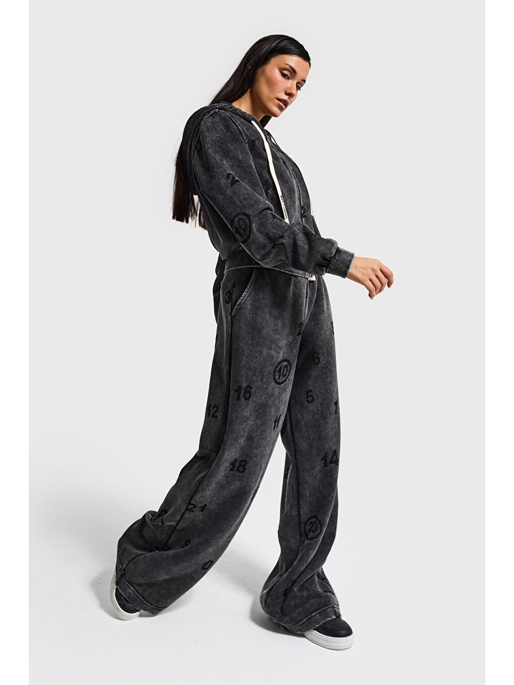 Kadın Antrasit Özel Yıkamalı Alt Üst 2'li Kombin Tasarım Takım-4