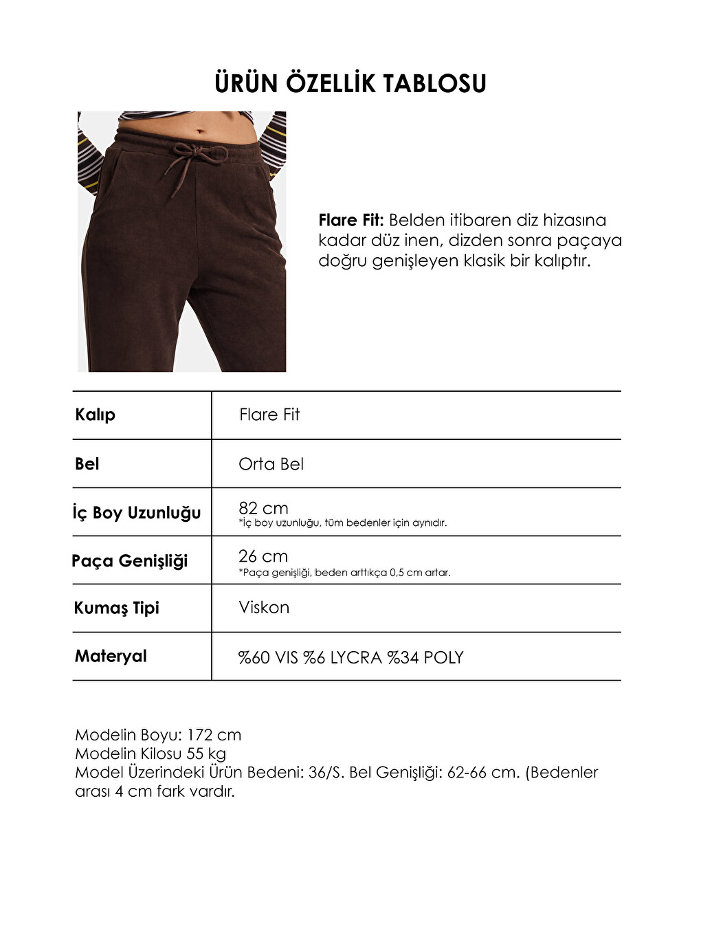 Kahverengi Kadın Acı Kahve W6-81 Flare Fit İnce Fitilli Esnek Velvet Kadife Kumaş Pantolon-3