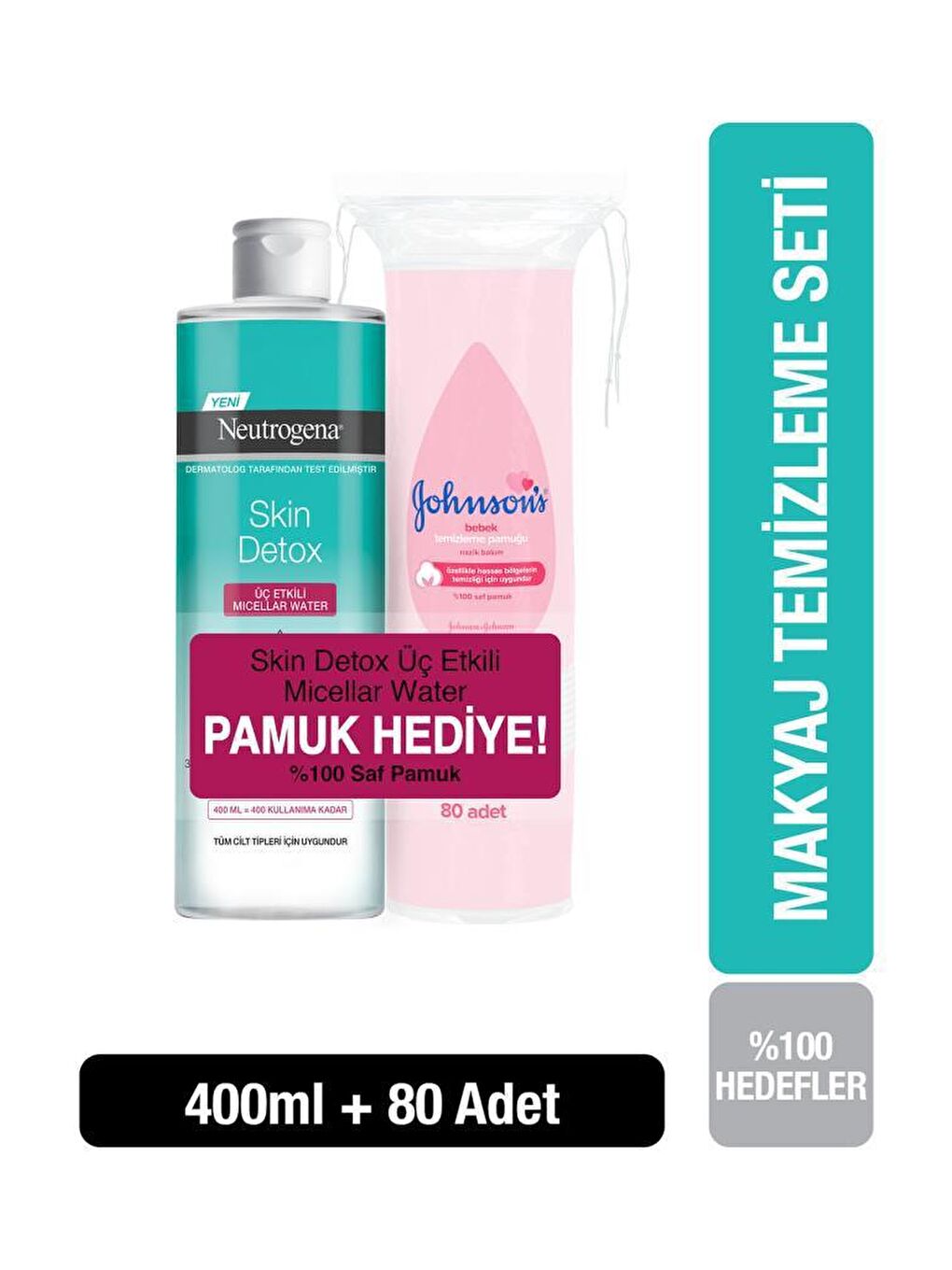 Neutrogena Renksiz Skin Detox Micellar Water 400 ml + Johnson's Pamuk Hediye