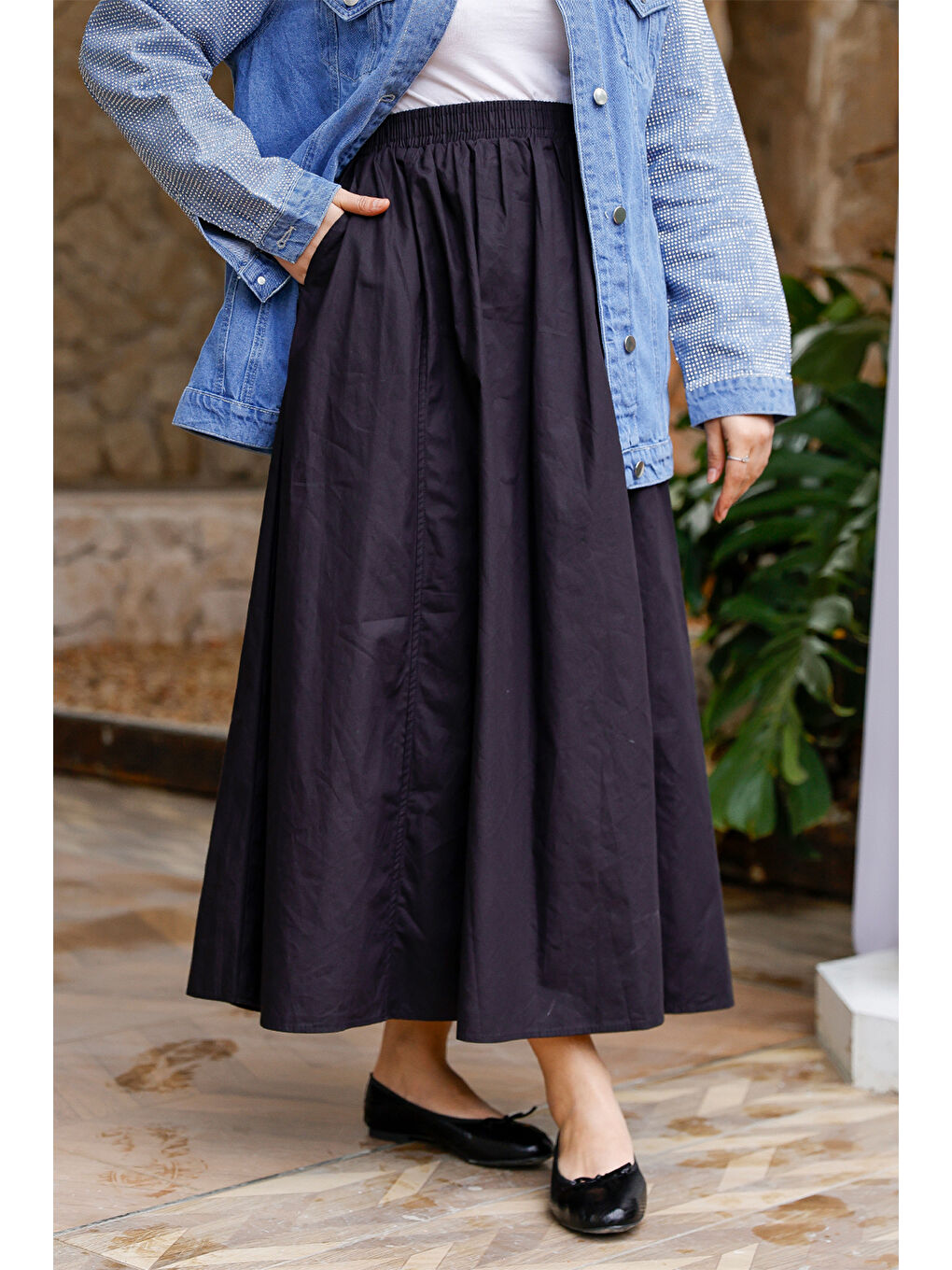 Locco Moda Kadın Bel Lastikli etek  Siyah - 2