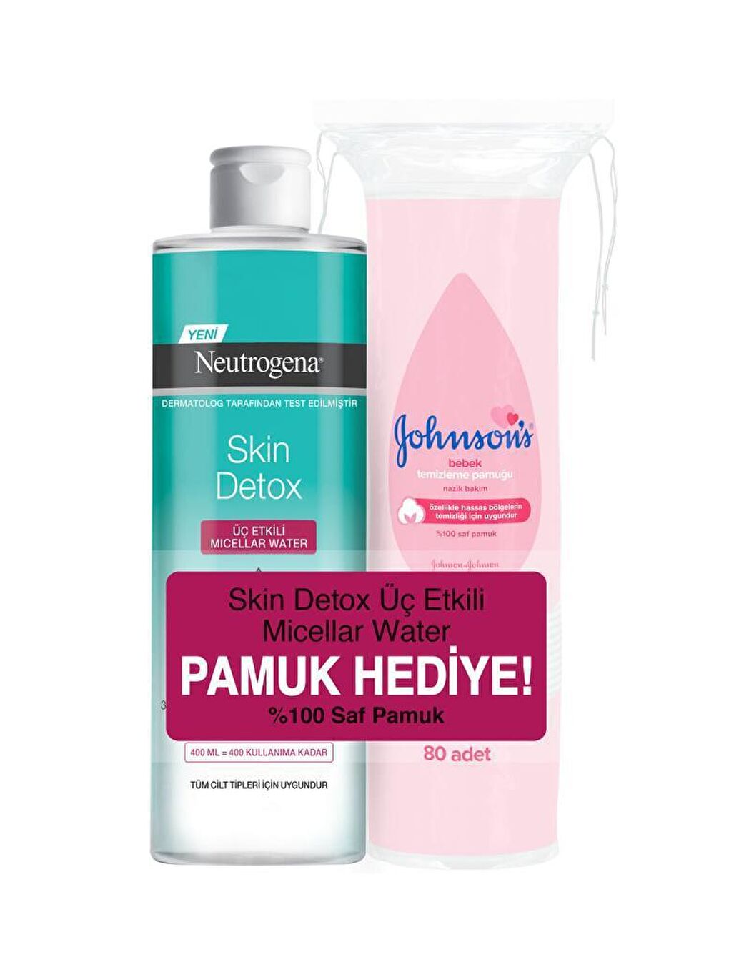 Neutrogena Renksiz Skin Detox Micellar Water 400 ml + Johnson's Pamuk Hediye - 1