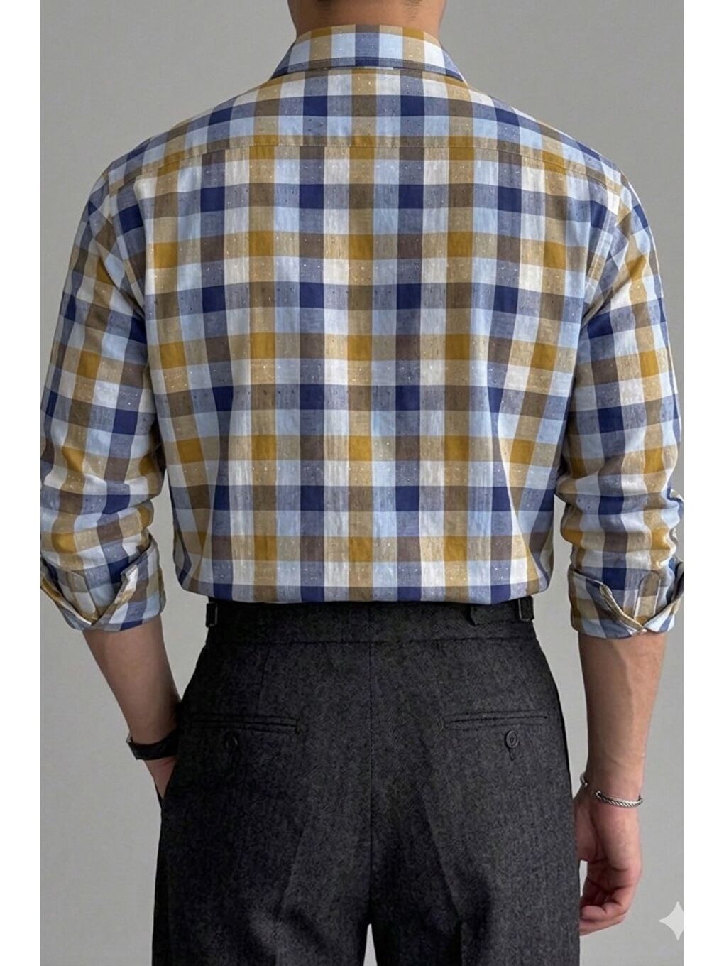 Mavi Erkek Ekose Gömlek Slim Fit Pamuklu Uzun Kollu Günlük Gömlek-1