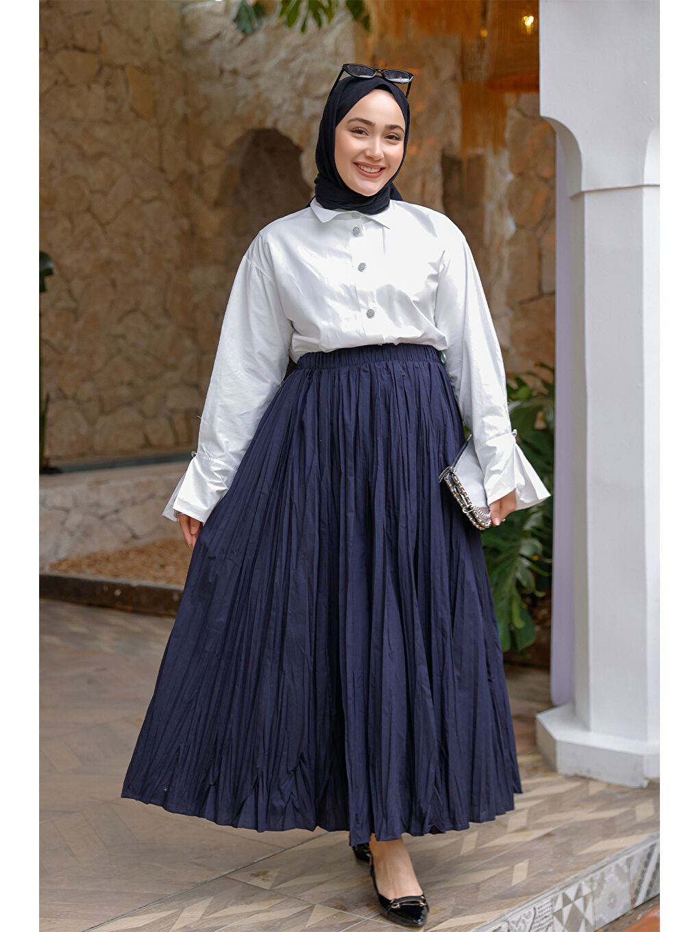 Locco Moda Kadın Beli Lastikli Kraş Etek Lacivert