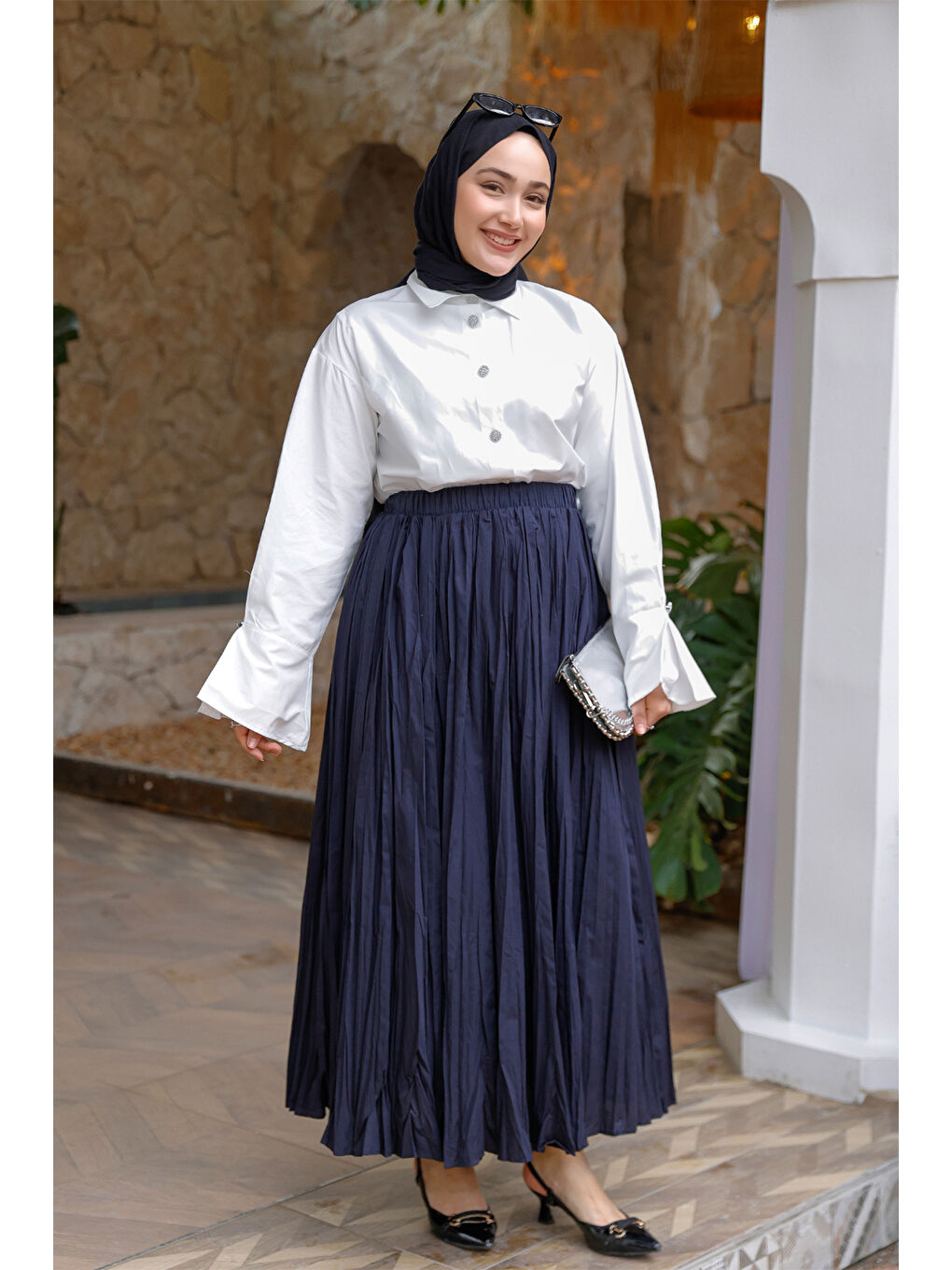 Locco Moda Kadın Beli Lastikli Kraş Etek Lacivert - 1