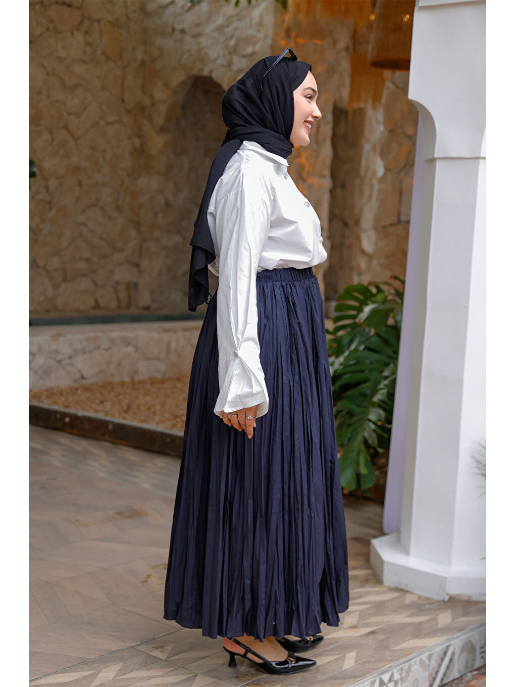Locco Moda Kadın Beli Lastikli Kraş Etek Lacivert - 2
