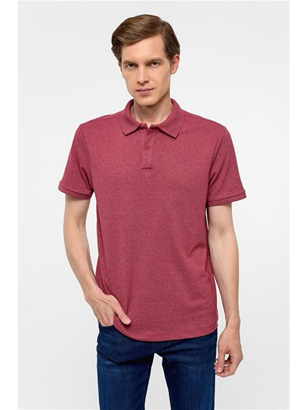 Koyu Bordo Regular Armürlü Polo Yaka Tişört