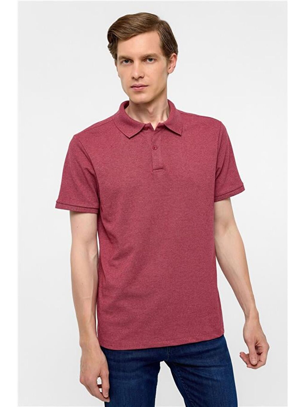 Koyu Bordo Regular Armürlü Polo Yaka Tişört-1