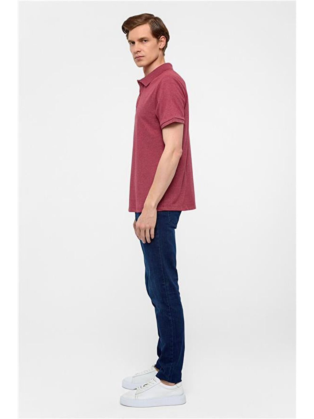 Koyu Bordo Regular Armürlü Polo Yaka Tişört-3