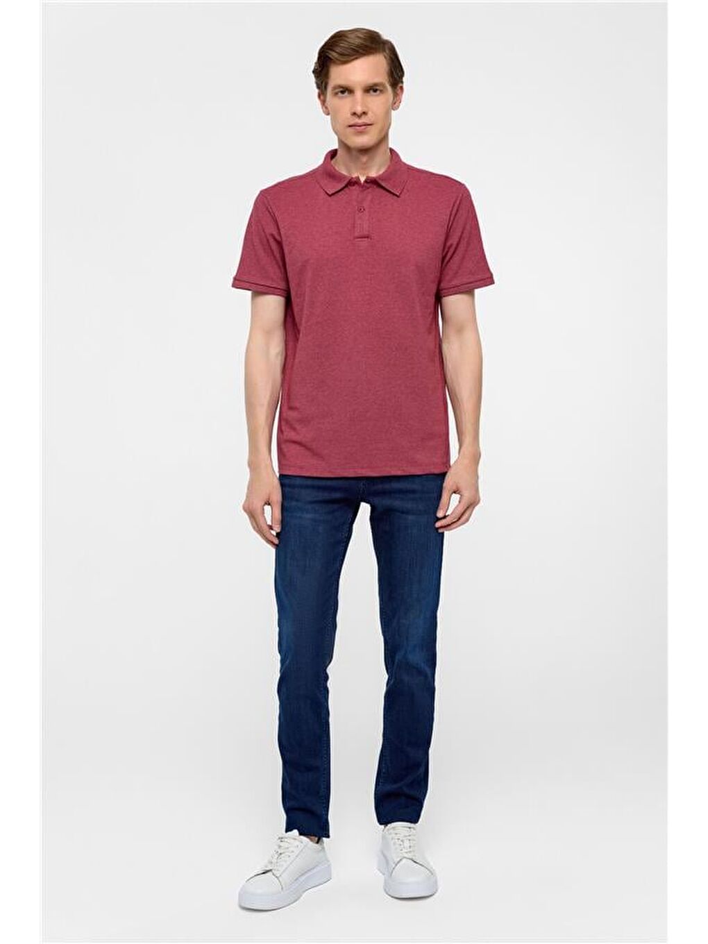 Koyu Bordo Regular Armürlü Polo Yaka Tişört-5