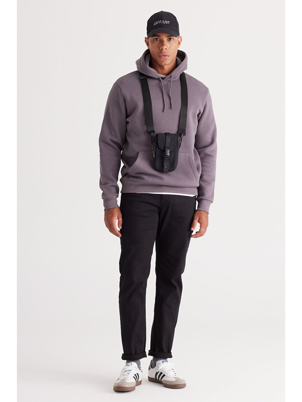 Erkek Koyu Gri Standart Fit Pamuklu Kapüşonlu Sweatshirt-2