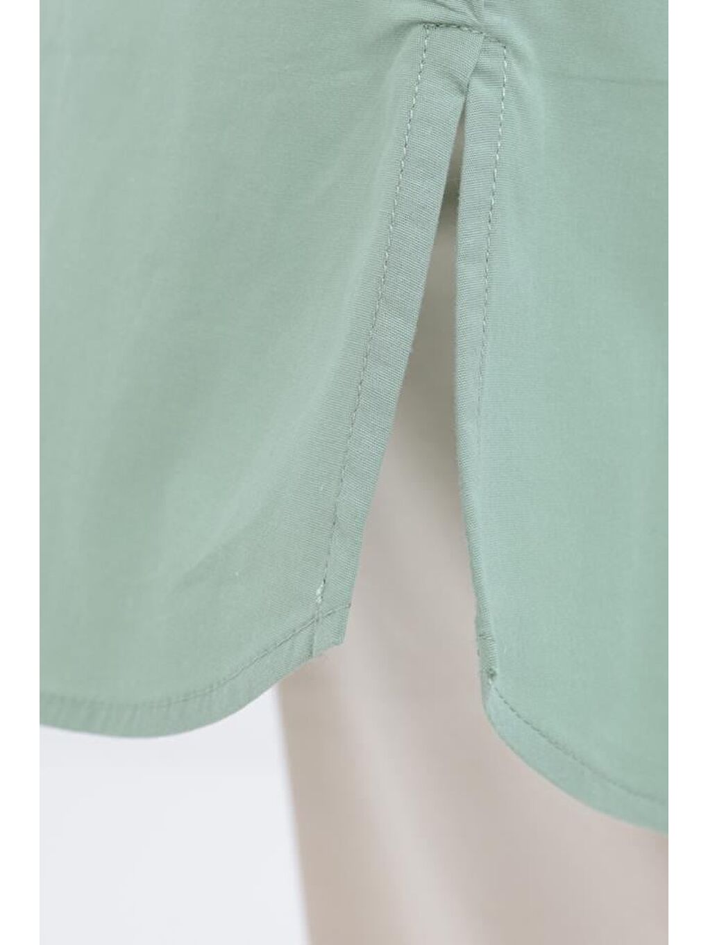 Yeşil Mint-Manşeti Yırtmaç Detaylı Poplin Gömlek-4