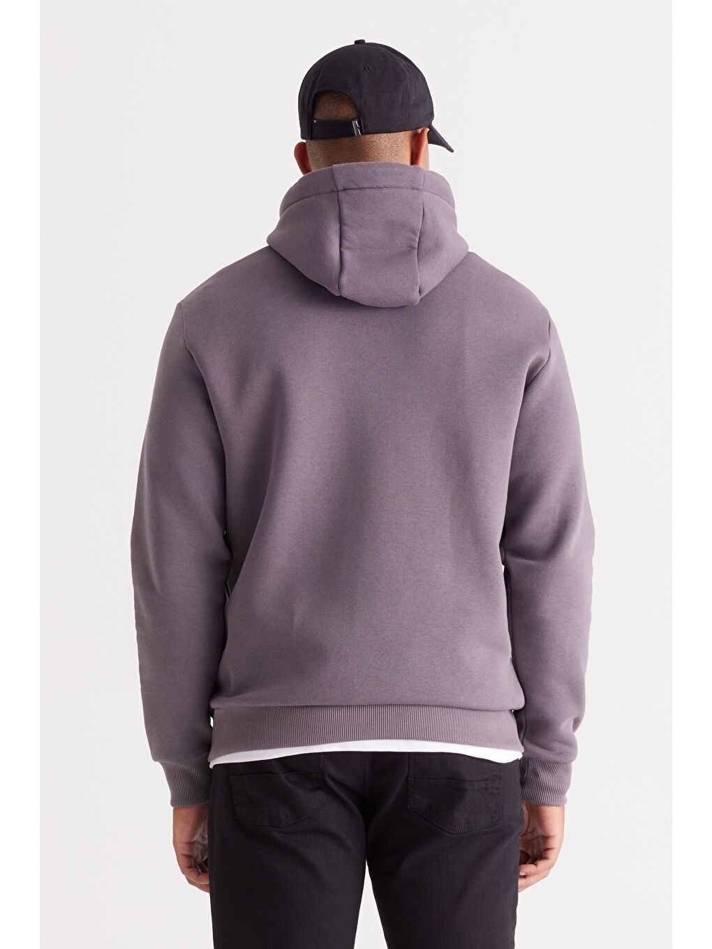 Erkek Koyu Gri Standart Fit Pamuklu Kapüşonlu Sweatshirt-5