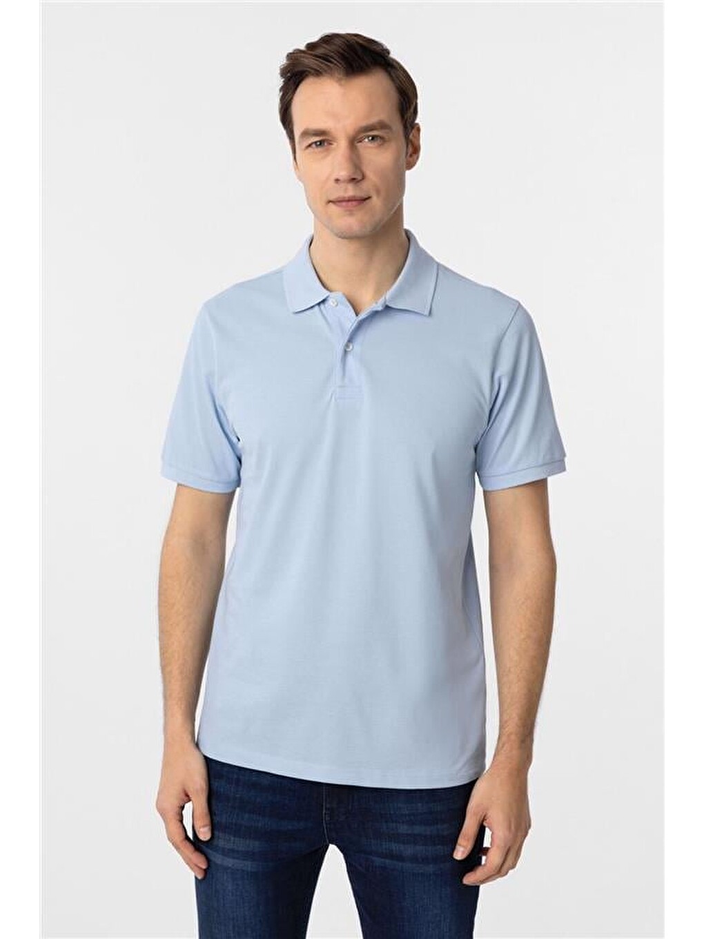 Buz Mavi Regular Armürlü Polo Yaka Tişört