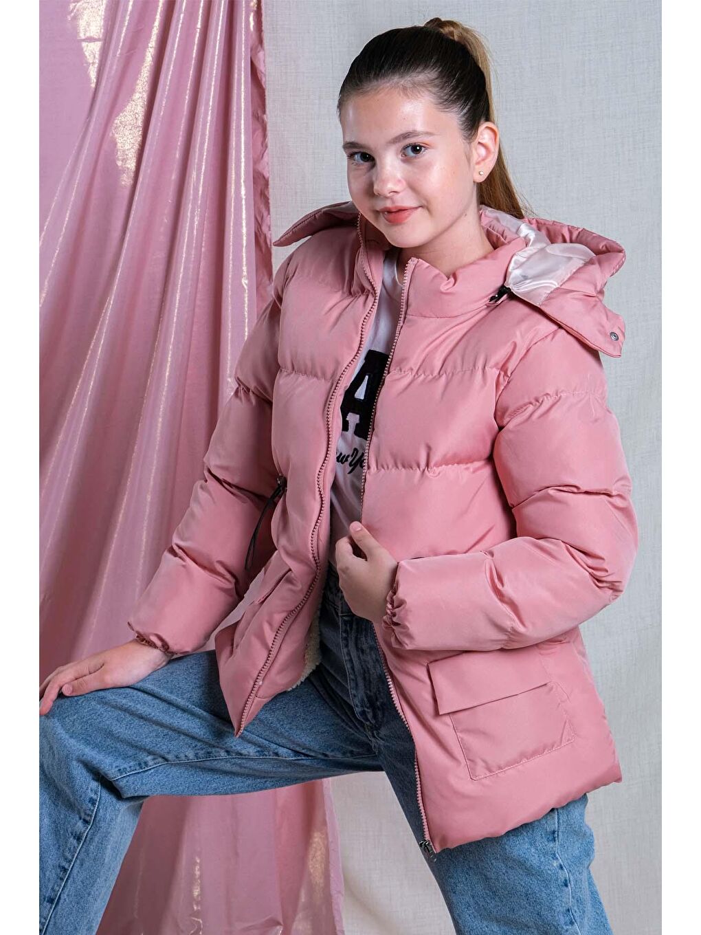 Pina Kids Pembe Kız Çocuk Yumuşak İçi Kürklü Kalın Kaban Mont KM.0023-Y